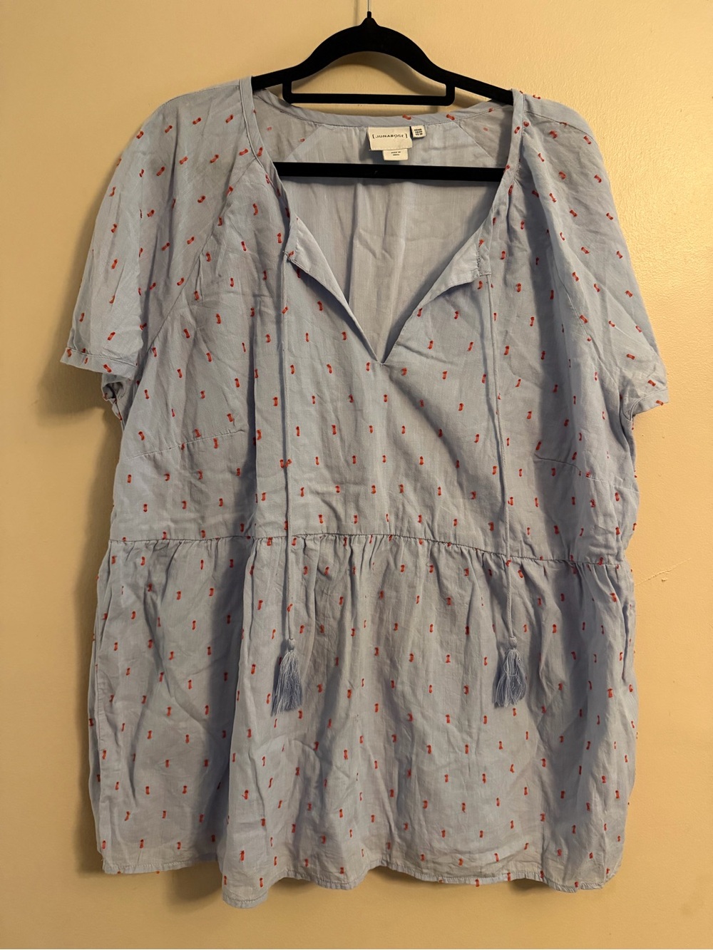 Junarose Light Blue Woman’s Shirt with Red Dot Details